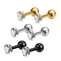 Charisma 3mm Stainless Steel Cartilage Stud Earrings For Women Screw Back Earrings Cubic Zirconia Helix Tragus Barbell Mixed Color 3 Pair Set