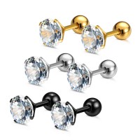 Charisma 6mm Stainless Steel Cartilage Stud Earrings For Women Screw Back Earrings Cubic Zirconia Helix Tragus Barbell Mixed Color 3 Pair Set	