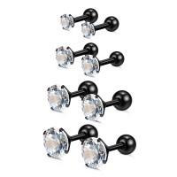 Charisma Black 3-4-5-6mm Cartilage Stud Earrings For Women Screw Back Earrings Cubic Zirconia Helix Tragus Barbell 4 Pair Set