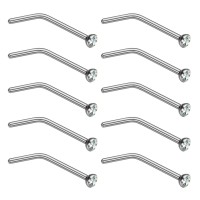 Charisma 10pcs 20G 1.8mm White Stainless Steel L Shaped Nose Rings Studs Nose Studs Bone Crystals Hypoallergenic Body Nose Piercings 