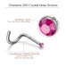 Charisma 10pcs 20G 2.0mm Colored Stainless Steel Nose Studs Bone Crystals Nose Screws Rings Curved Hypoallergenic Body Nose Piercings 