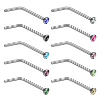 Charisma 10pcs 20G 1.8mm Colored Stainless Steel L Shaped Nose Rings Studs Nose Studs Bone Crystals Hypoallergenic Body Nose Piercings 