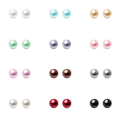 Charisma 4mm Pearl Stud Earrings Set for Girls Women Hypoallergenic Composite Faux Pearl Earrings Pack 12 Pairs Mixed Color