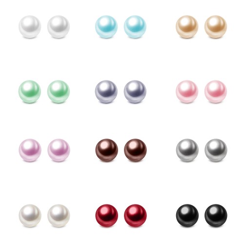 Charisma 5mm Pearl Stud Earrings Set for Girls Women Hypoallergenic Composite Faux Pearl Earrings Pack 12 Pairs Mixed Color